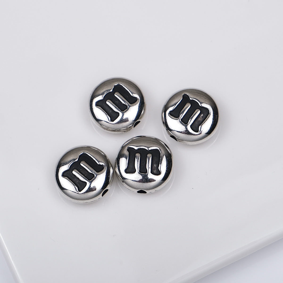 Plating Acrylic Beads 14mm Glossy Gold Silver Metallic M&M Style 100pcs 4