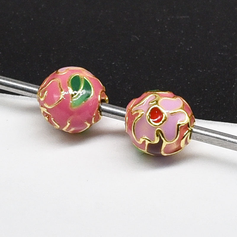 Flower Leaf Pattern Metal Beads 6/8/10mm Colorful Cloisonne Enamel 10pcs 15