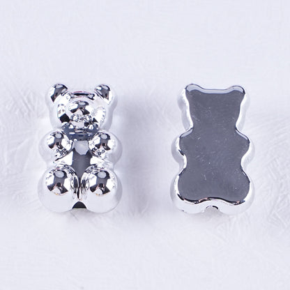 Plating Teddy Bear Acrylic Beads 18mm Metallic Colored 100pcs 6