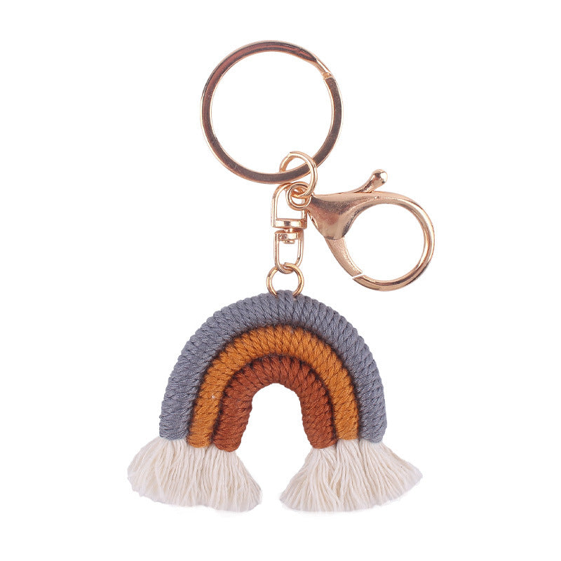 Cotton Braided Tassel Crochet Rainbow Keychain Plush Material 11