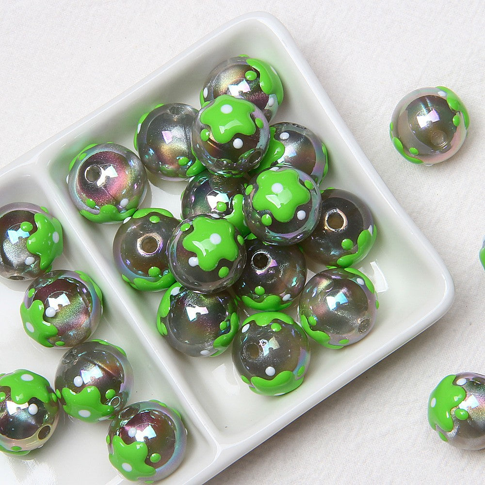 Hand Painted Cat Claw Strawberry Series Acrylic Beads 16mm 10pcs 10