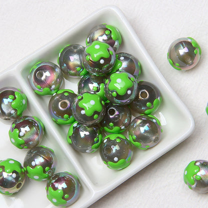 Hand Painted Cat Claw Strawberry Series Acrylic Beads 16mm 10pcs 10