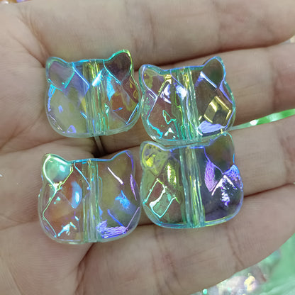 Transparent Plating Cat Acrylic Beads 20mm Iridescent 100pcs 8