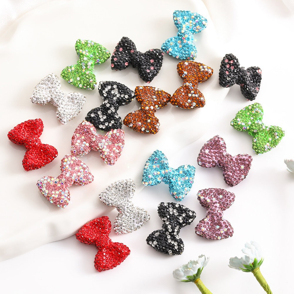 Rhinestone Bow Clay Beads 30mm Full Covered 5pcs