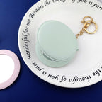 Round Mirror Keychain PU Leather Gold Clasp Small Size 22