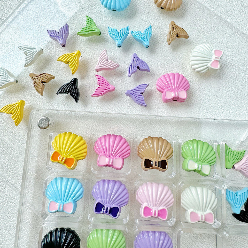 Shell and Mermaid Tail Metal Beads 14mm Glossy Pastel Painted Alloy 10pcs