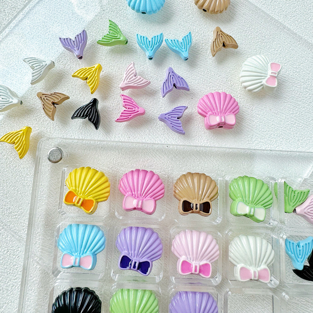 Shell and Mermaid Tail Metal Beads 14mm Glossy Pastel Painted Alloy 10pcs