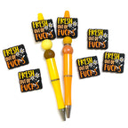 Silicone Focal Beads Fresh Out Of Fucks Bold Yellow Lettering Daisy Design 20pcs 3