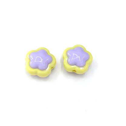Cream Double Flower Acrylic Beads 18mm Colorful Glossy 50pcs 8