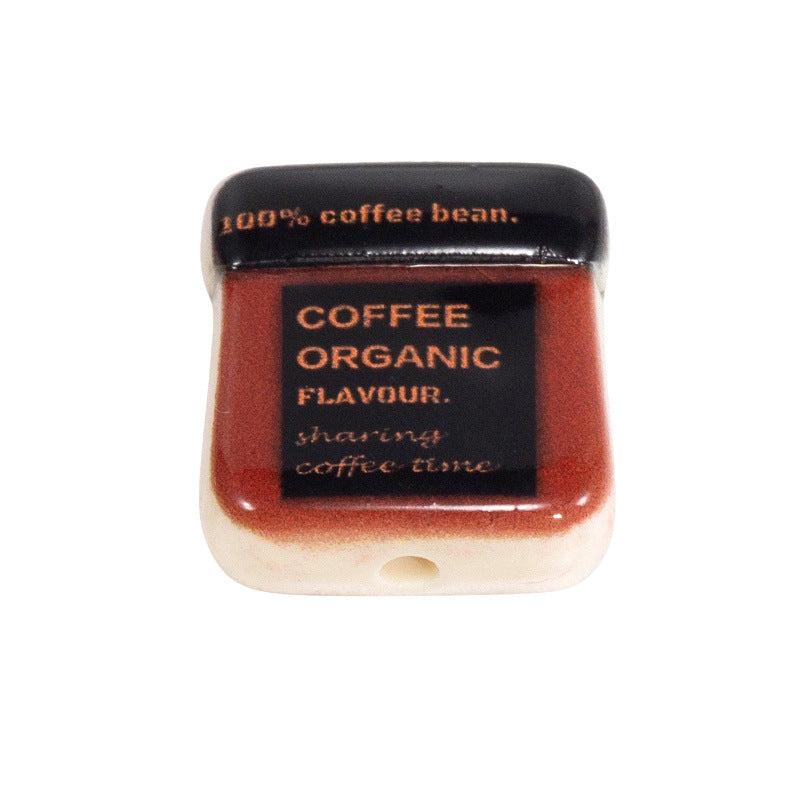Square Acrylic Beads 19mm Coffee Bag Design 10pcs 8