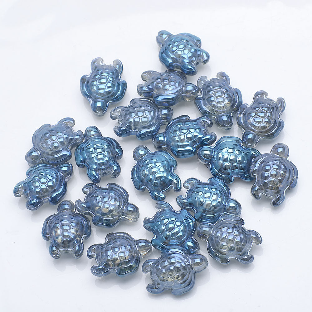 Electroplated Turtle Glass Beads 14X18mm Transparent Rainbow 20pcs 10