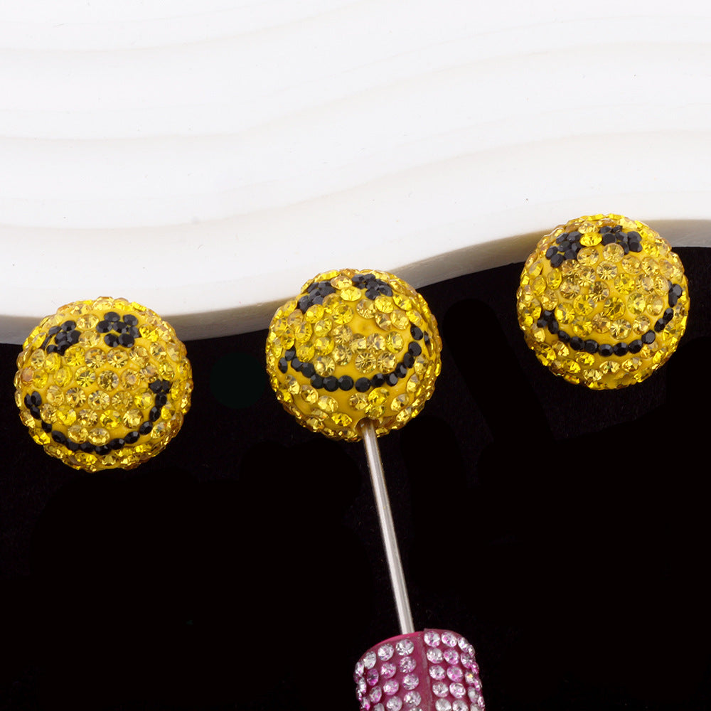 Smiley Face Bubblegum Rhinestone Beads 20mm Polymer Clay Full Rhinestones 6pcs 7