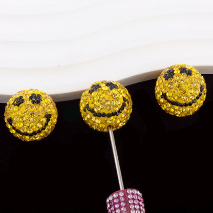Smiley Face Bubblegum Rhinestone Beads 20mm Polymer Clay Full Rhinestones 6pcs 7