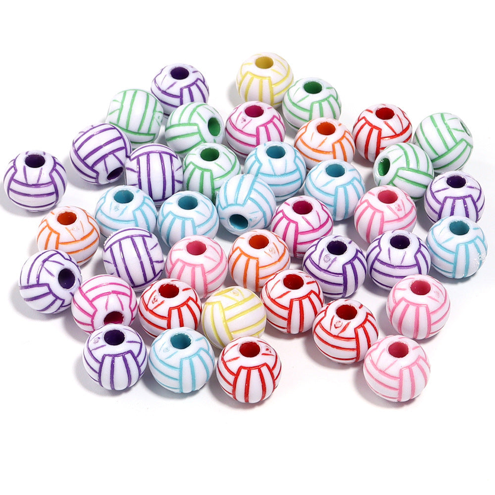 Printed Ball Series Acrylic Beads Colorful Sports Designs 100pcs 15
