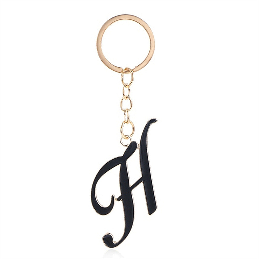 Metal Fashion Letter Keychain Black and Gold Script Design 38