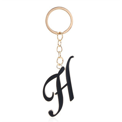 Metal Fashion Letter Keychain Black and Gold Script Design 38