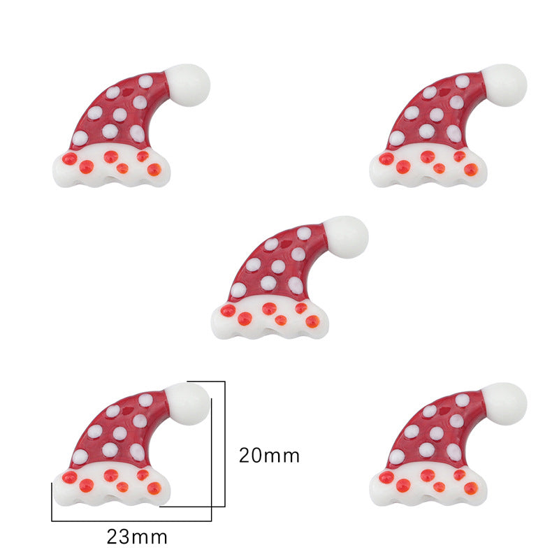 Lampwork Glass Beads Hand Painted Christmas Theme Enamel 2pcs 12