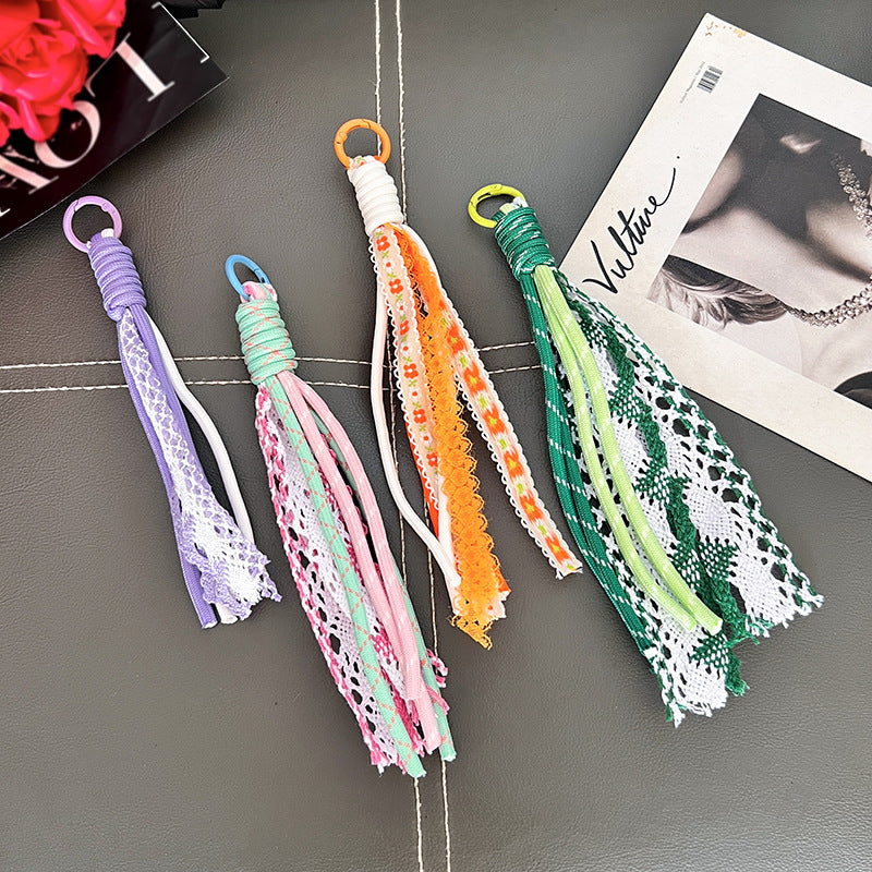 Braided Boho Lace Tassel Crochet Keychain Polyester 19cm 4pcs