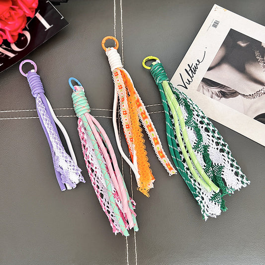 Braided Boho Lace Tassel Crochet Keychain Polyester 19cm 4pcs
