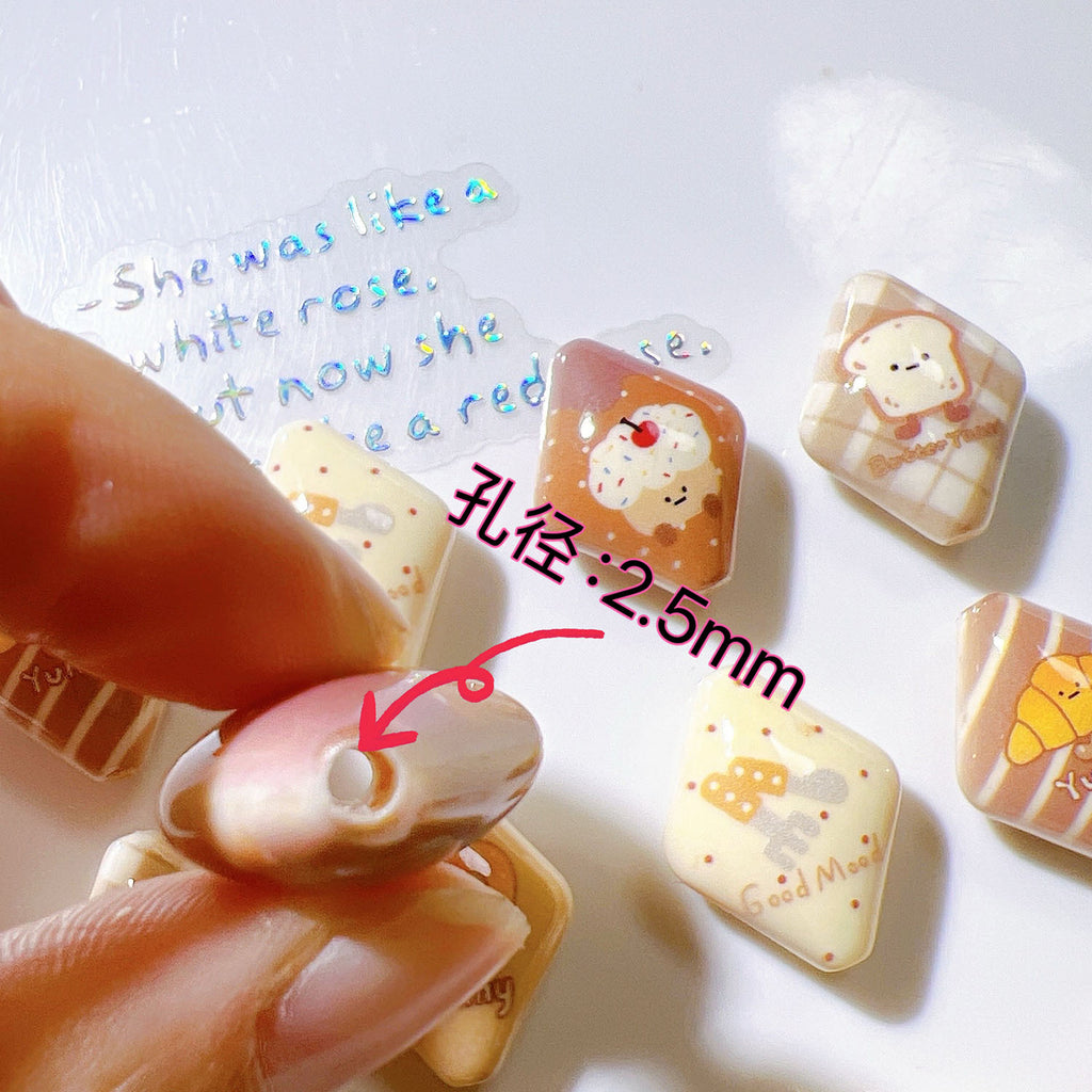Rhombus Acrylic Beads 18x23mm Cartoon Bakery Pastry Design 10pcs 3