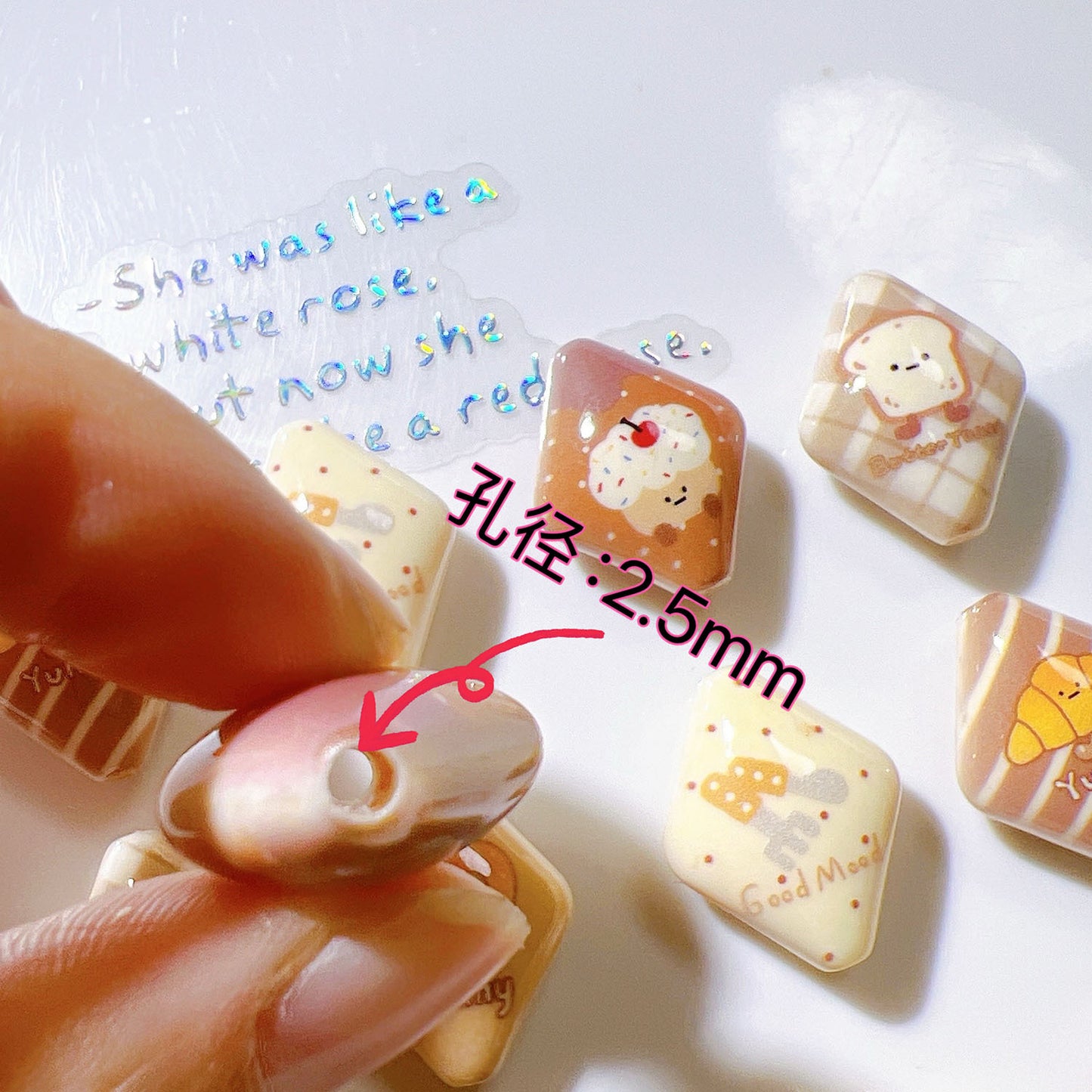 Rhombus Acrylic Beads 18x23mm Cartoon Bakery Pastry Design 10pcs 3
