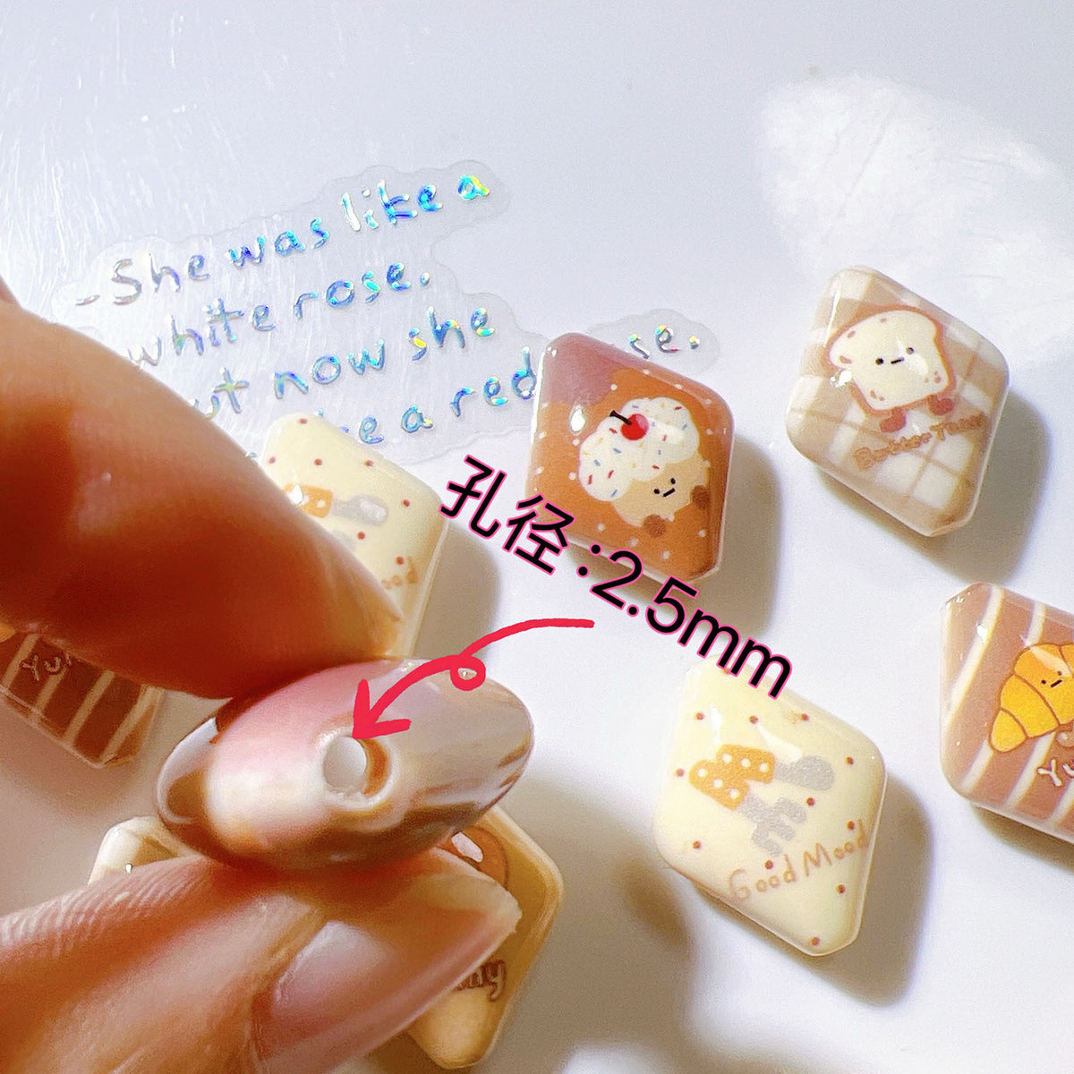 Rhombus Acrylic Beads 18x23mm Cartoon Bakery Pastry Design 10pcs 3