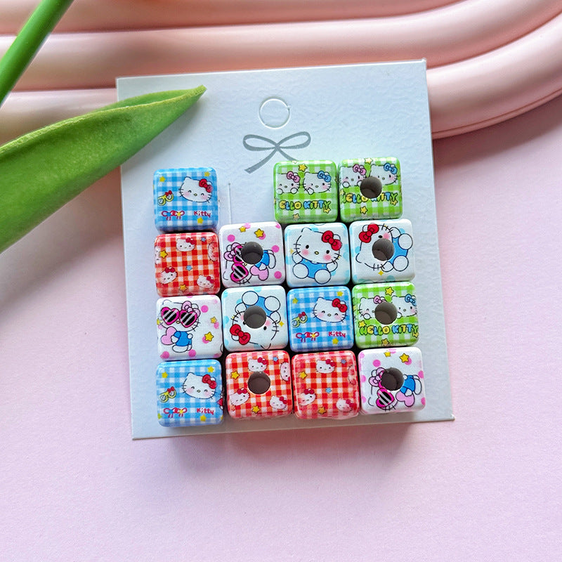 Checkered Square Acrylic Beads 12mm Hello KT Mixed Colors 20pcs 3