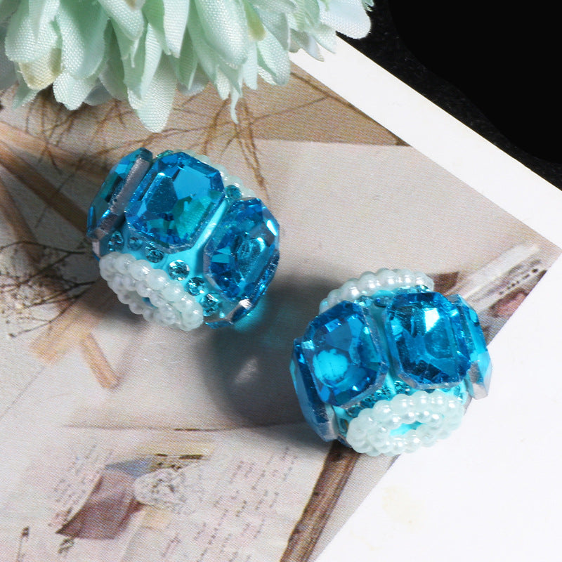 Faceted Crystal Barrel Rhinestone Beads 19mm Polymer Clay Base 5pcs 10