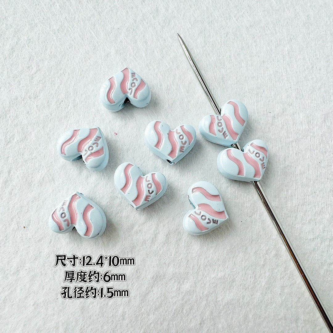 Heart Metal Beads Baking Painted Bubble Tea Design Alloy 10pcs 18