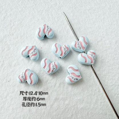 Heart Metal Beads Baking Painted Bubble Tea Design Alloy 10pcs 18