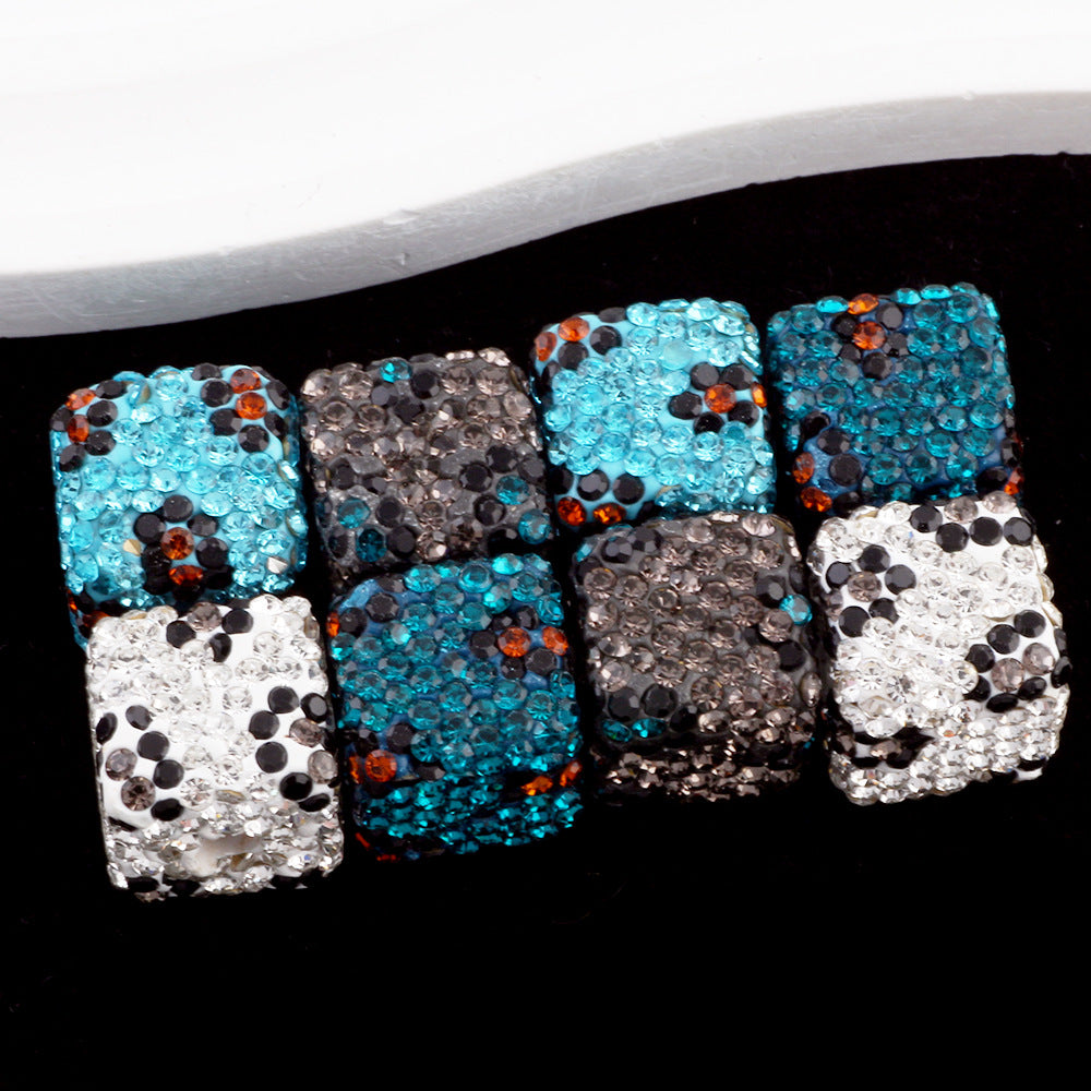 Polymer Clay Square Rhinestone Beads 14mm Blue Grey Leopard 3pcs 4