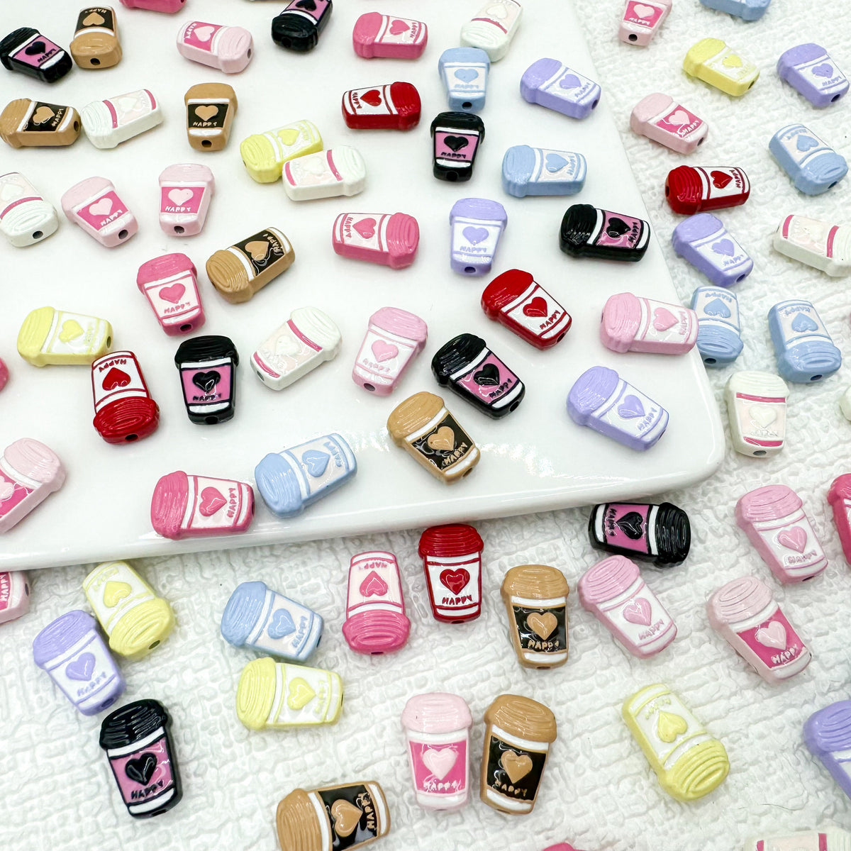 Baking Painted Metal Beads 14mm Milk Tea Mini Cup Design 10pcs 4