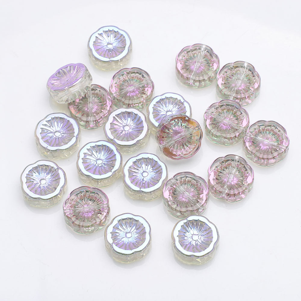 Electroplated Hawaiian Flower Glass Beads 14mm Transparent 20pcs 16