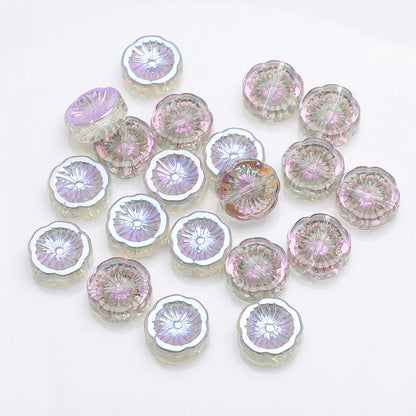 Electroplated Hawaiian Flower Glass Beads 14mm Transparent 20pcs 16