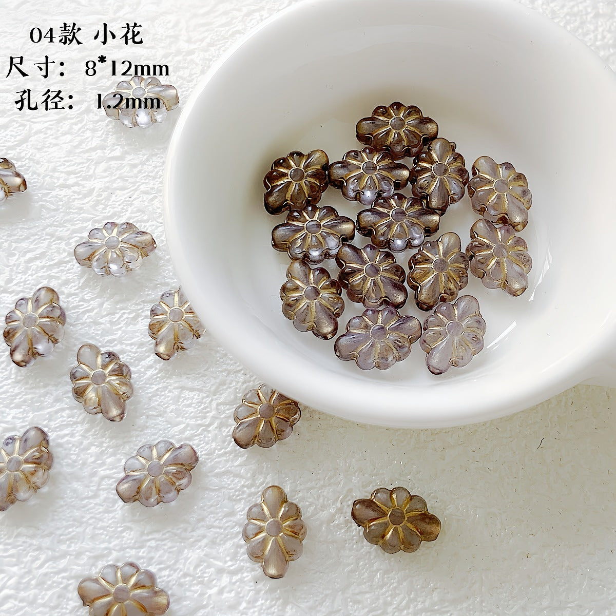 Vintage Flower Oval Acrylic Beads Transparent Gold Accents 1pc 6