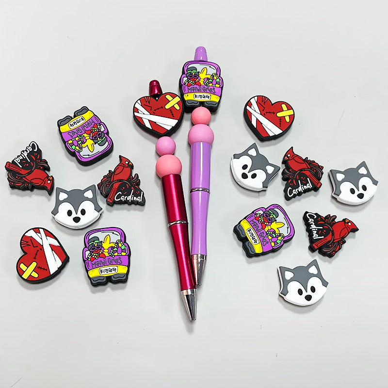 Silicone Focal Beads Cartoon Animals Red Cardinal Husky 20pcs 3