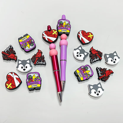 Silicone Focal Beads Cartoon Animals Red Cardinal Husky 20pcs 3