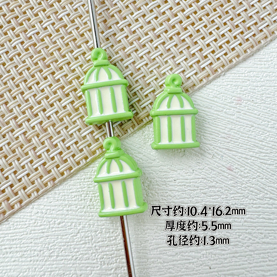 Christmas Tree and Birdcage Metal Beads 13-16mm Baking Painted 10pcs 18