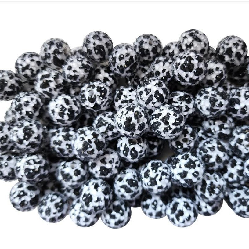 Rhinestone Bubblegum Beads 20mm Black White Cow Pattern 5pcs 2