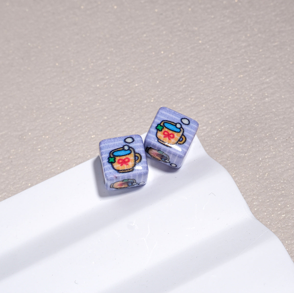 Tiny Cartoon Pattern Printed Acrylic Square Beads 10mm Glossy 30pcs 18