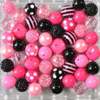 Bubblegum Beads 20mm Black Rose Pink Rhinestone Striped Polka Chunky Mix 50pcs
