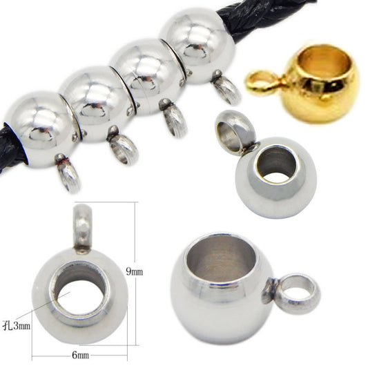 Stainless Steel Round Crimp Metal Beads 6.5-13mm Large Hole 20pcs