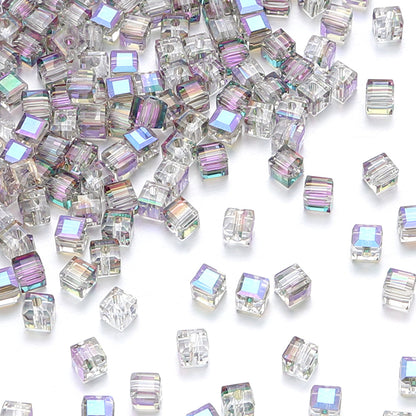 Transparent Square Glass Beads 8mm Iridescent Colors 50pcs 13
