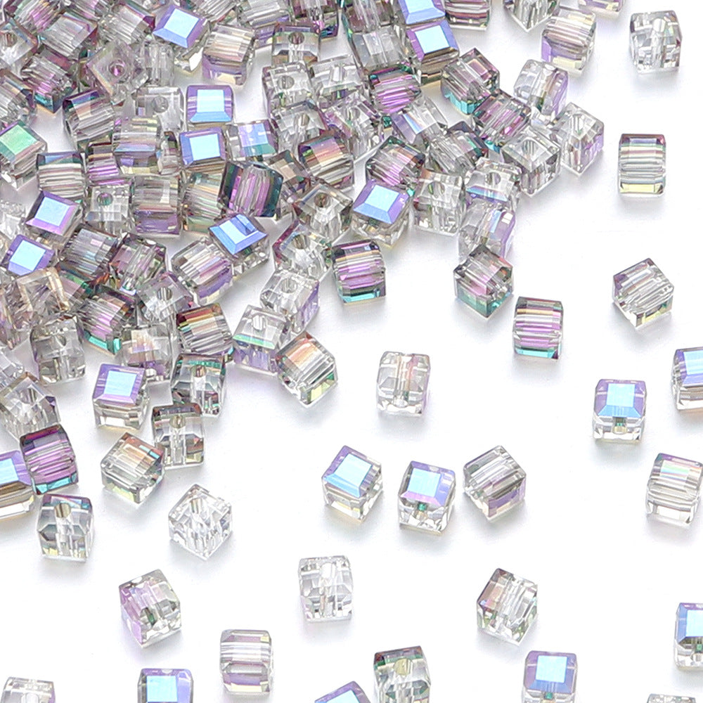 Transparent Square Glass Beads 8mm Iridescent Colors 50pcs 13