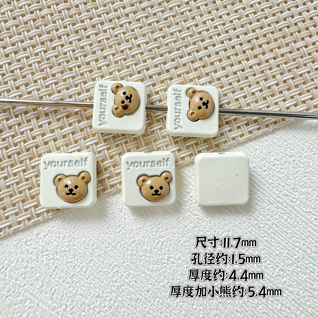 Square Teddy Bear and Luggage Metal Beads 12mm Colorful Painted 10pcs 14