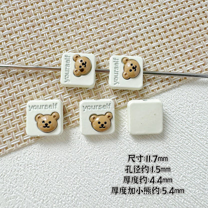 Square Teddy Bear and Luggage Metal Beads 12mm Colorful Painted 10pcs 14
