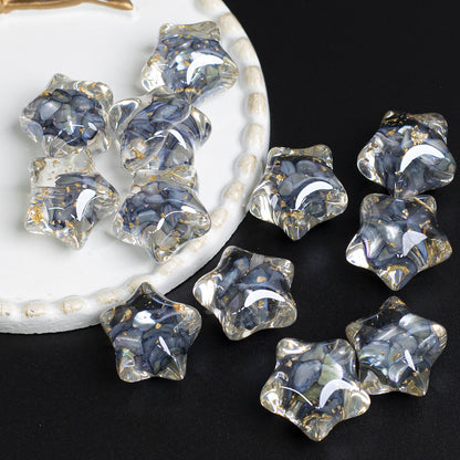 Clear Floral Star Resin Beads 22mm Translucent with Gold Flakes 10pcs 14