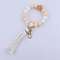 Silicone Beaded Wristlet Keychain with Leather Tassel and Octagonal Wood Accent 8