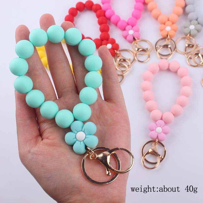Flower Silicone Bead Wristlet Keychain Colorful Smooth Beads 2