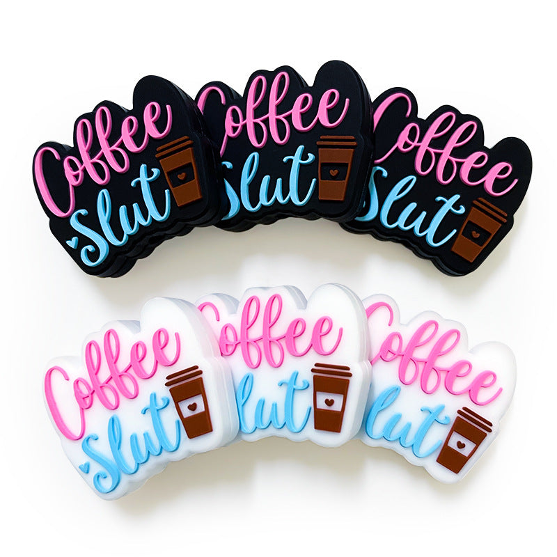 Silicone Focal Beads Coffee Coffee Slut Lettering Cup Icon 20pcs 3